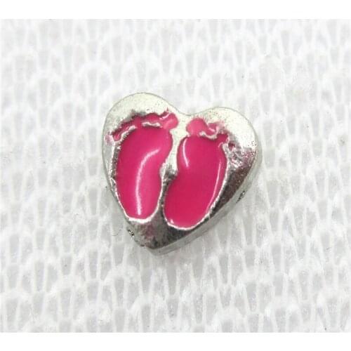 Hot Sale 20pcs/lot Pink Footprint Heart Floating Charms Living Glass Memory Floating Lockets Pendants Charms DIY Jewelry Charm