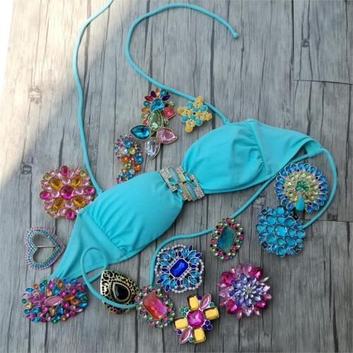 HOT! Original design girl Crystal Diamond Bikini TOP sky blue Swimwear Women Swimsuit Biquini brazilian Bikinis UP TOPS