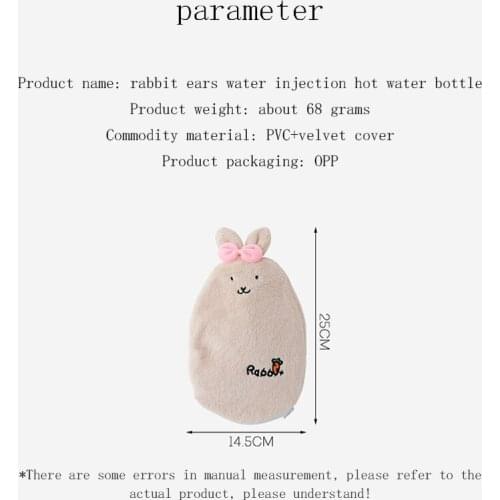 Hot Water Bottle with Zipper Plush Rabbit Cover Hand Warmer Explosion-proof PVC Hot Water Bag for Pain Relief Heat Therapy