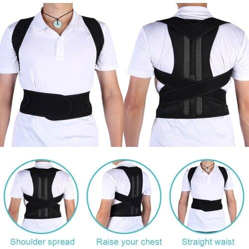 M 31.4"-37.4" Sticker Cloth + Sponge + Sandwich Mesh Adjustable Posture Corrector Back Support Strap Shoulder Brace Belt