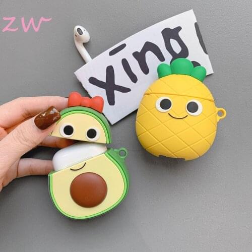 Cartoon Avocado Pineapple Keychain Silicone Soft Keyring For W0men Airpods Bluetooth Wireless Earphone Protective Skin Cover
