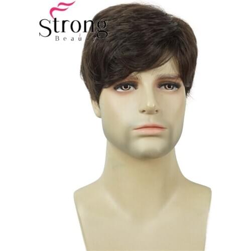StrongBeauty Mens wigs Dark Brown/Black Natural Short Straight Hair Synthetic Wig