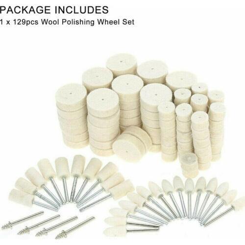 129Pcs White Felt Polishing Buffing Pads Wheel Wool Plastic Rotary Tool Kit Wool Polishing Wheel Set Power Tools Accessories