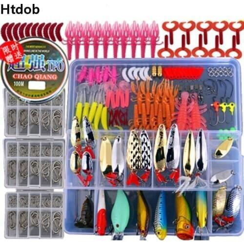 17/44/177/301Pcs Fishing Tackle Box Lure Kit Set Spinner Lure Minnow Popper VIB Soft Spoon Crank Baits Fishing Hooks Accessories