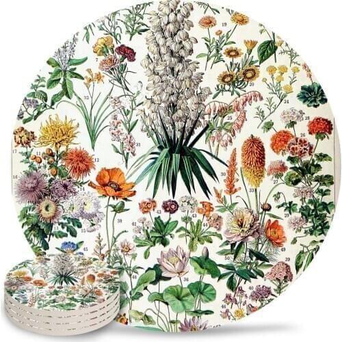 Adolphe Millot Fleurs French Vintage Poster Ceramic Coasters Waterproof Tea Cup Mat Modern Home Decor Coasters for Glasses