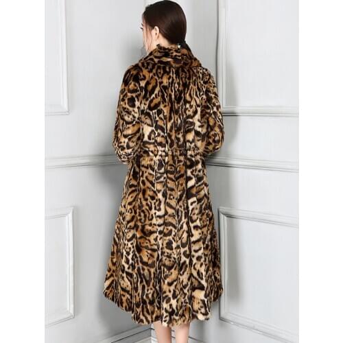 Nerazzurri Winter Elegant Warm Thick Skirted Fluffy Faux Fur Leopard Coat Women Drawstring Runway European Fashion Overcoat 2021