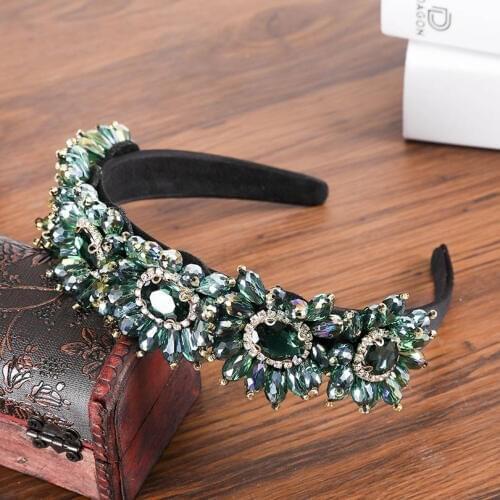 Haimeikang New Limited Edition Baroque Crown Full Rhinestone Handmade Hair Bands Green Crystal Headband Wedding Hair Jewelry