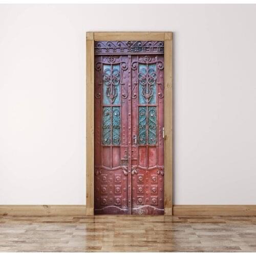 Hot Door Mural Vintage Gate Wall Door Sticker DIY Self-adhesive Waterproof Wallpaper Poste for Home Decoration Gift