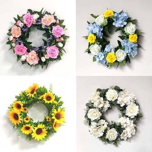 Welcome Door Hanging Wreath Artificial Wreath Plant Flower Wreath Hanging Garlands Wedding Décor Home Wall Decoration