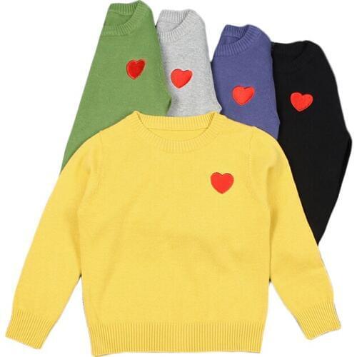 Baby Boys Girls Pullovers Knitted Heart Embroidery Sweaters 2020 New Autumn Winter Kids Cotton Tops Yellow Gray 12M-6Y GW84