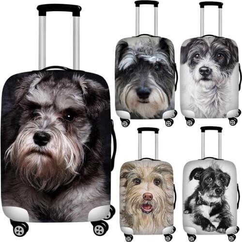 Twoheartsgirl Cute Dog Schnauzer Print Travel Luggage Covers Elastic Suitcase Protective Dust Cover 18-32inch Baggage Covers