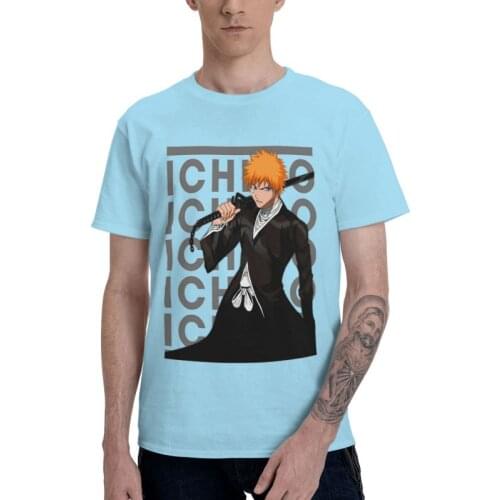 Retro Love Fantasy Anime Bleach Tshirt Men Fashion Tee Tops Cotton T Shirts Short Sleeve Ichigo Kurosaki T-shirt Gift Clothes