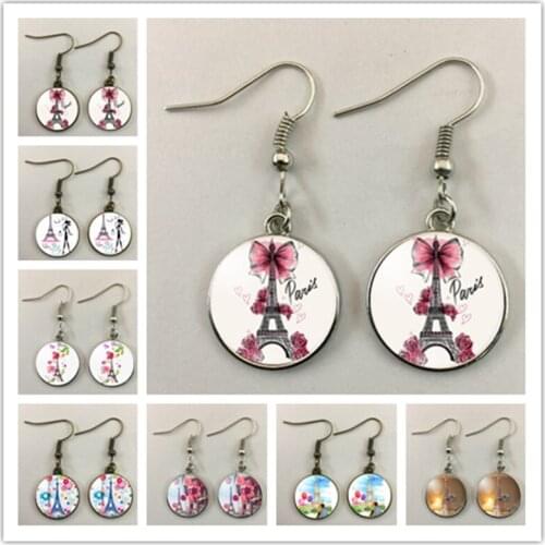 Romantic city France Paris Eiffel Tower literary simple style earrings glass cabochon earrings ladies gifts