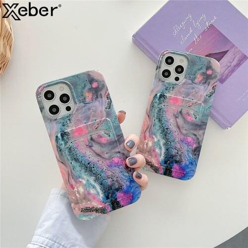 Luxury Marble Flower Leopard Card Slot Holder Purse Case For iPhone 11 12 Pro Max X XR XS SE 7 8 Plus Wallet Soft Silicone Cover