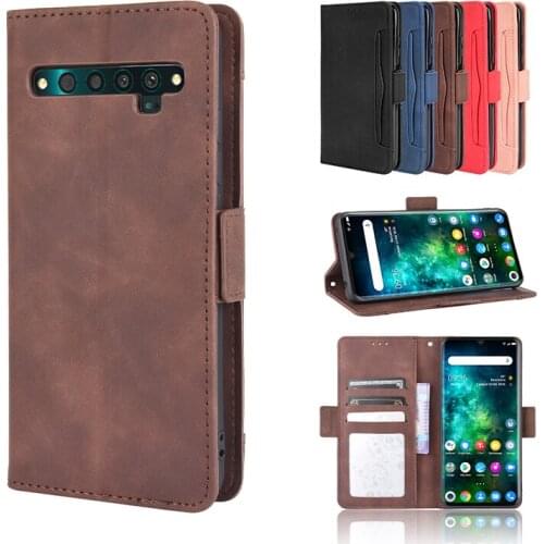 Luxury Solid Color Card Slot Ultra Thin Flip Leather Case For TCL 10L Lite Pro Bracket Card Slot Wallet Shockproof Cases Cover