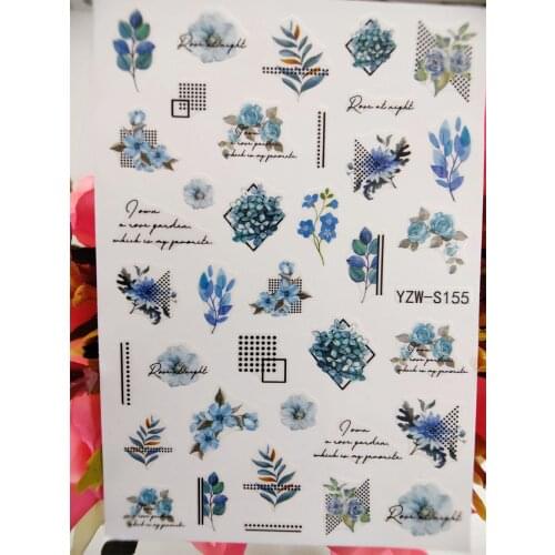 New 3D Nail Sticker Art Line Flower Blue Rose Self Adhesive Nails Decorations Decals Design Manicure Sliders Accessories