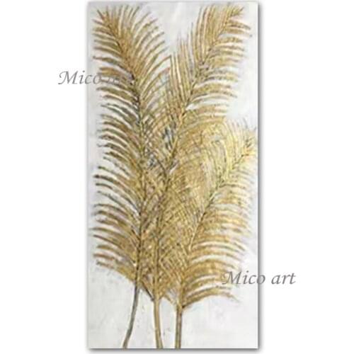 Modern Home Decoration Acrylic Golden Foil Feather Painting 100% Hand-painted Abstract Wall Decor Canvas Art Unframed Artwork