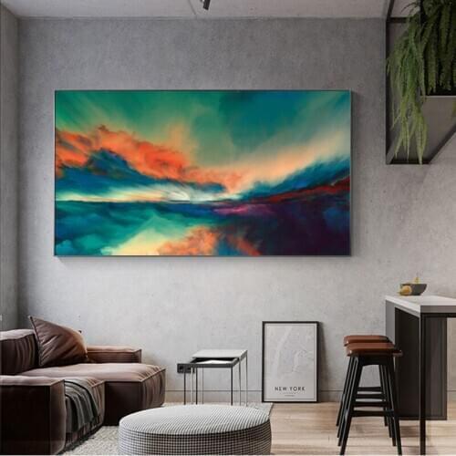 Modern Abstract Colorful Clouds Canvas Oil Painting Landscape Sunset Posters and Prints Wall Pictures for Study Room Decoration