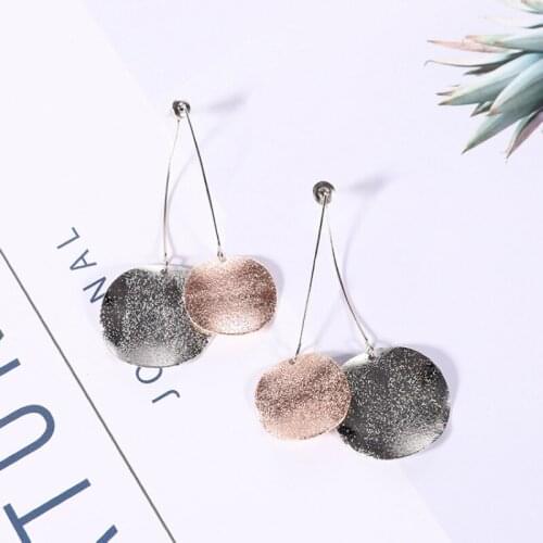 Vintage Fancy Fashion Simple Geometric Circular Frosted Long Earrings Girls Popular Earrings Temperament Dangling Earrings Gift