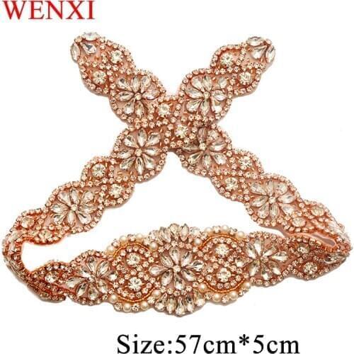 WENXI 30pcs Wholesale Bridal Gown Sash Rose Gold Crystal Rhinestones Appliques For Dress Sash Accessory WX834