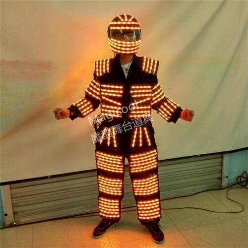 Colorful led luminous robot suit with helmet and gloves party stage show dj singer performance clothes