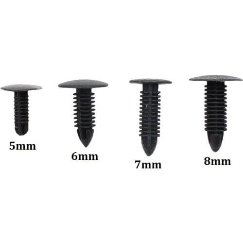 50PCS Push in 5mm 6mm 7mm 8mm Black Plastic Rivet Car Trunk Roof Trim Panel Fastener Clip