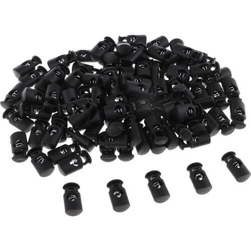 100pcs Black Plastic Toggle Spring Clasp Stop Single Hole String Cord Locks