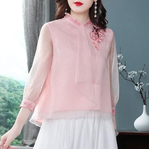 2021 New Summer Woman Female Cheongsam Blouse Top , Chinese Style 3xl Chipao Blouses Tops for Women Clothes