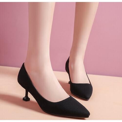 AGODOR 2020 Office Lady Pumps Women Pointed Toe Kitten Heel Pumps Women Shoes Slip on All Match Red/Black Pumps Size 33-45