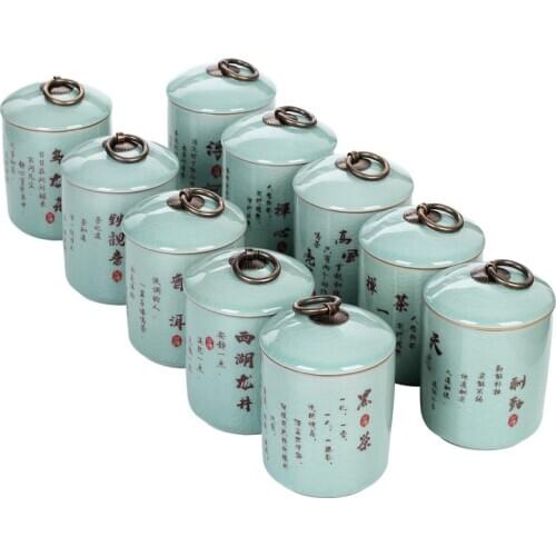 Green Tea Box Coffee Organizer Container With Lid Chinese Tea Pottery Jar Spices Food Storage Pot Kitchen Items Airtight Bottles