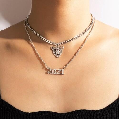 HuaTang 2021 New Lion Head Pendant Necklace for Women Men Double Layer Silver Color Animal Choker Necklace Fashion Jewelry 18522