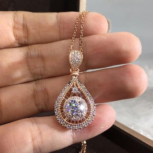10K Au417 Gold Women Pendant Necklaces Moissanite Diamonds Round Water Drop Elegant Wedding Party Engagement Anniversary Present