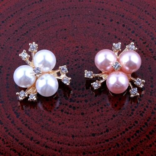 120PC 20mm Handmade Vintage Metal Decorative Buttons Crystal Pearl Flower Center Alloy Flatback Rhinestone Button Craft Supplies