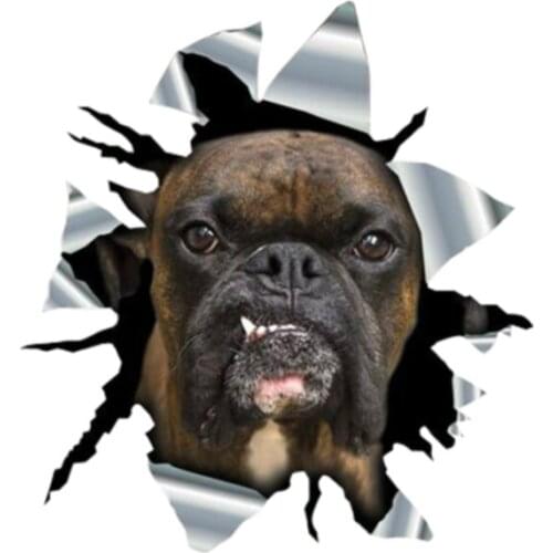 13cm*6cm Brindle Boxer Torn Metal Car Sticker Waterproof Personalized Decal Laptop Motorcycle Auto Accessories PVC 1PCS
