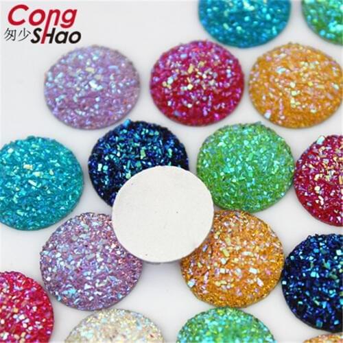 50PCS 16mm Bling AB Colors Convex Mineral Surface Resin Rhinestone Flatback Cabochon Stone DIY Wedding Decoration Crafts ZZ188