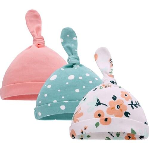 3pcs Baby Hats Newborn 100% Organic Cotton Soft Adjustable Hat oft Knotted Cap, For 0-3Y Old Infants Boys And Girls Hats