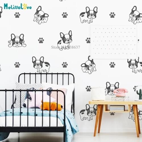 48 pcs/set Boston Terrier Wall Decal Nursery Art French Bulldog Decor Dog Puppy Paws Apartment Removable Wall Art Sticker BB708