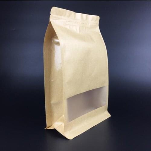 50pcs Stand Up Paper Zip Lock Bag With Window Kraft Paper Zipper Package Bag Bean Nuts Stoarge Pouches