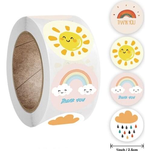 500 Pcs Round Cartoon Stickers Cute Sun Rainbow Clouds Sticker Handmade Gift Decoration Kids Reward Stickers