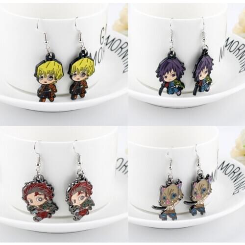 Anime Demon Slayer Earrings Dangles Ear Stud Kimetsu No Yaiba Kamado Tanjirou Blade of Demon Destruction Slayer Cosplay