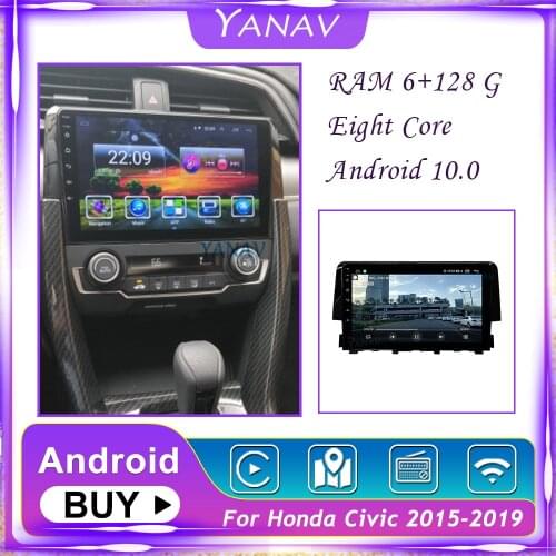 128G Android Car Audio Radio GPS Navigation For Honda Civic 2015-2019 Auto Stereo Receiver Touch Screen Multimedia MP3 Player