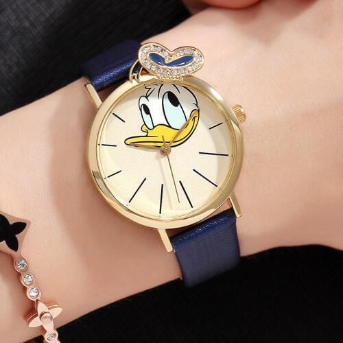 Disney Donald Duck Animal Shape Kids Watches Original New Quartz Movt Leather Strap Nickle Free Healthy Gift For Child MK-11142