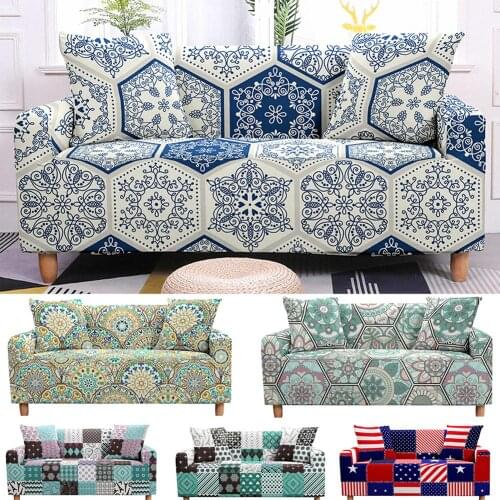 Stretch Bohemian Geometric Slipcover Mandala Sofa Covers Couch Cover for Living Room Sofa Protector Elastic Loveseat Slipcover