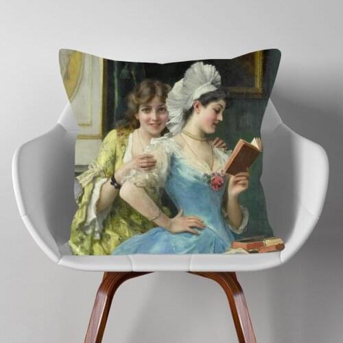 Europe Vintage Oil Paintings Art Cushion Covers Beautiful Girl Lady Princess Portraits Pillow Case For Bedroom Decoration