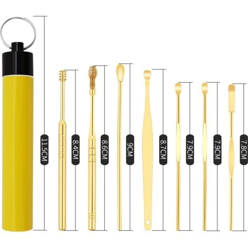 7pcs/set Ear Pick Ear Wax Removal Tool Stainless Steel Earpick Wax Remover Curette Ear Pick Cleaner Spoon with Storage Case