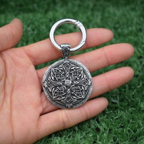 Celtic Lotus Mandala Pendant Keychain Religious Protection Amulet Jewelry for Women Men Prayering