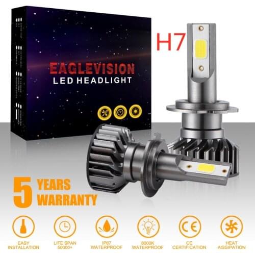 2 Pcs Super bright COB Chip H7 LED Headlight Conversion Kit COB Bulb 110W 26000LM White High Power 6000K Car Led Headlight