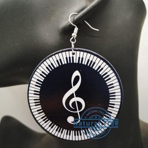 Round Musical Note wooden earrings