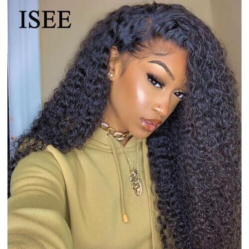 Kinky Curly Human Hair Wigs 360 Lace Frontal Wig 150% Density Lace Front Human Hair Wigs Indian ISEE HAIR Curly Wigs For Women