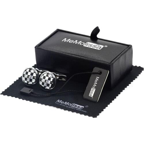 MeMolissa Display Box Cufflinks Classic Grid Cufflinks Enamel Cufflinks Fashion Cufflinks for Men Jewelry Free Tag & Wipe Cloth
